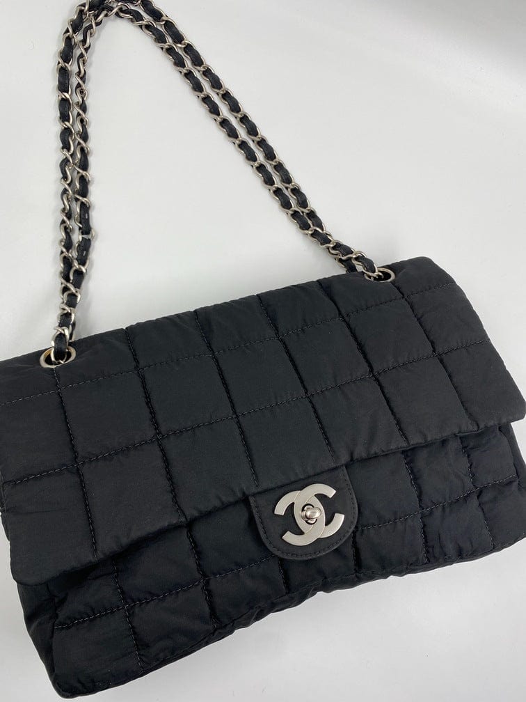 Chanel Black Nylon Chocolate Bar Flap Bag