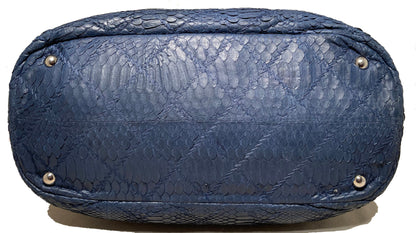 Chanel Navy Blue Quilted Matte Snakeskin Tote