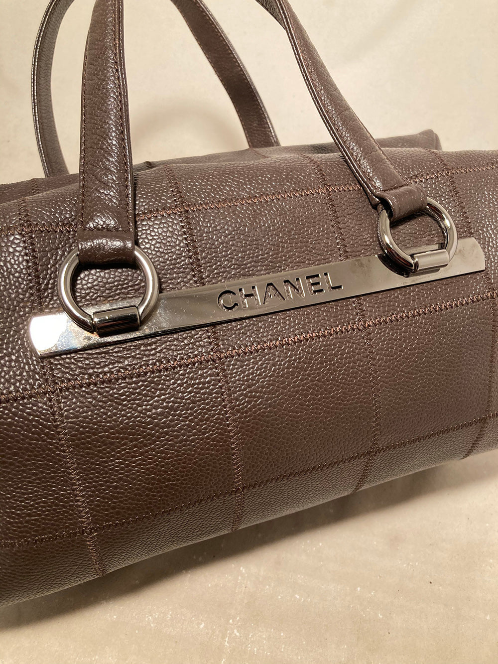 Chanel Brown Square Stitch Bowler Bag