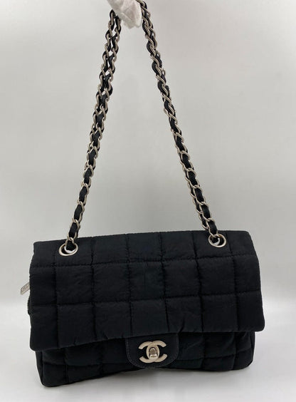 Chanel Black Nylon Chocolate Bar Flap Bag