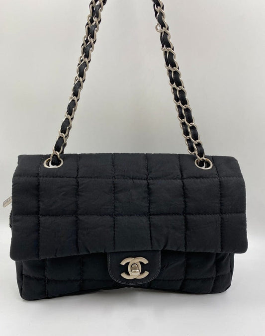 Chanel Black Nylon Chocolate Bar Flap Bag