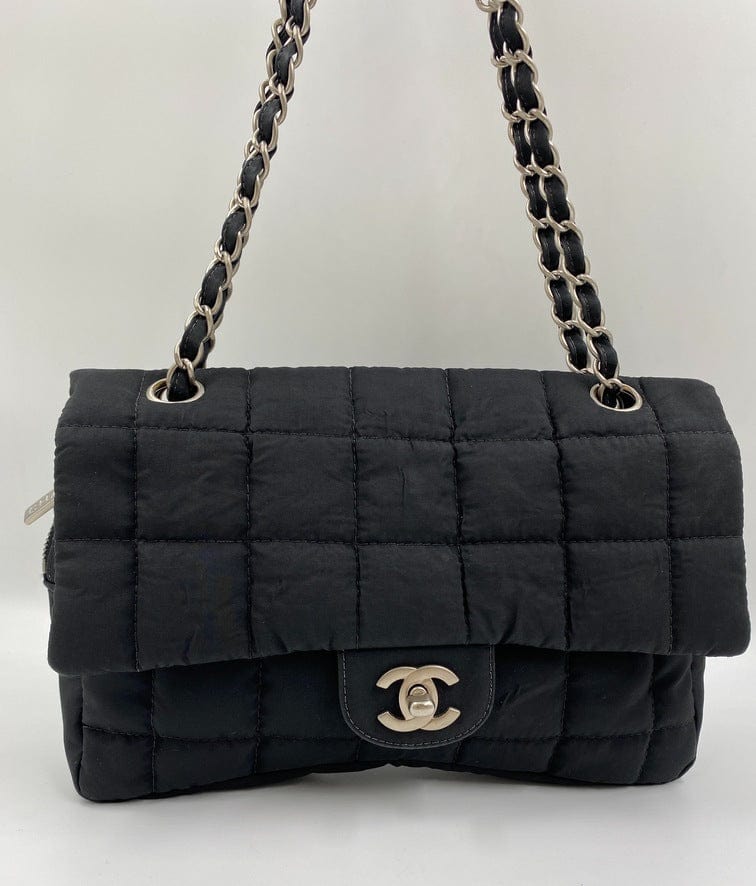 Chanel Black Nylon Chocolate Bar Flap Bag