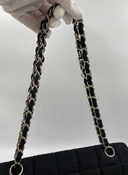 Chanel Black Nylon Chocolate Bar Flap Bag