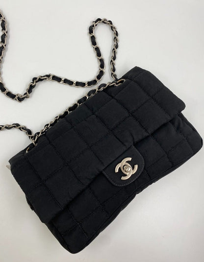 Chanel Black Nylon Chocolate Bar Flap Bag