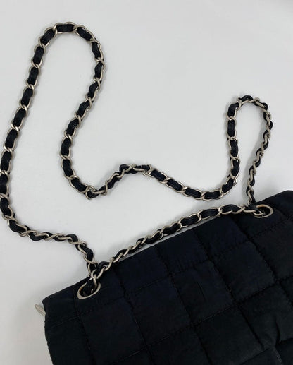 Chanel Black Nylon Chocolate Bar Flap Bag