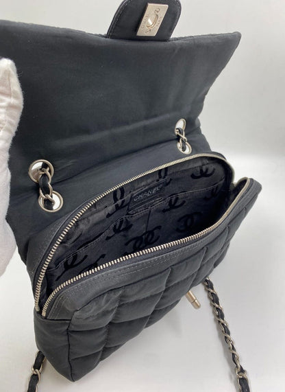 Chanel Black Nylon Chocolate Bar Flap Bag