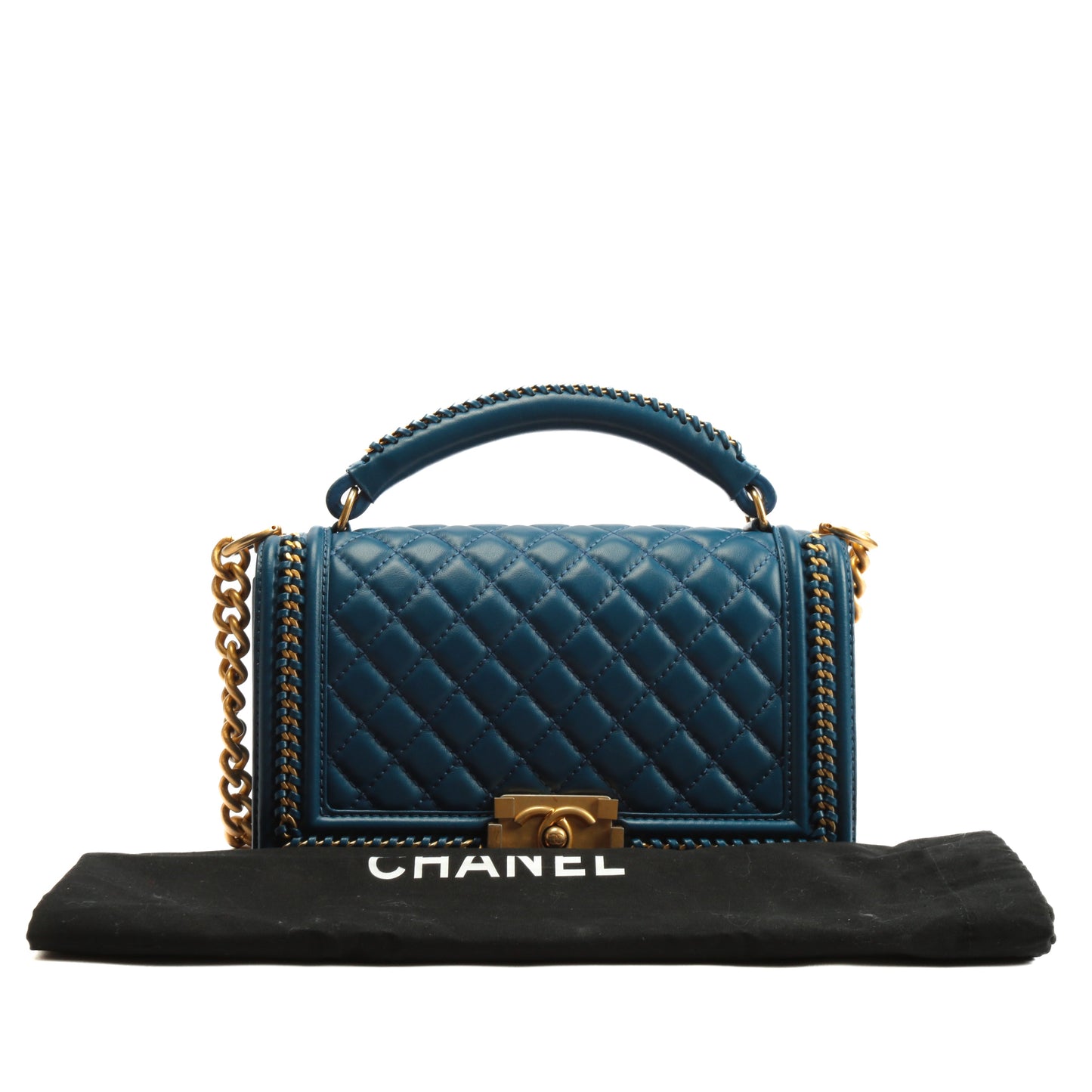 CHANEL Medium Boy Bag with Chain Handle & Trim - Blue w/Gold