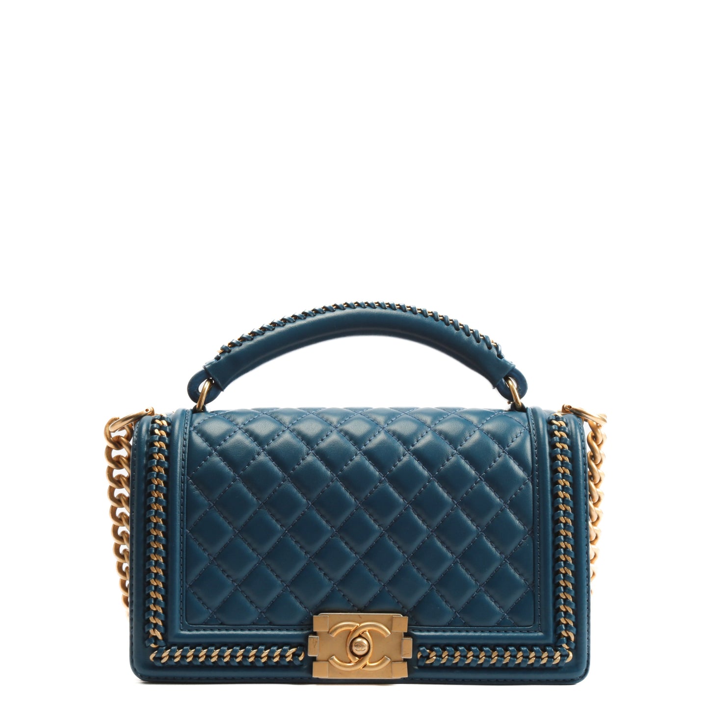 CHANEL Medium Boy Bag with Chain Handle & Trim - Blue w/Gold