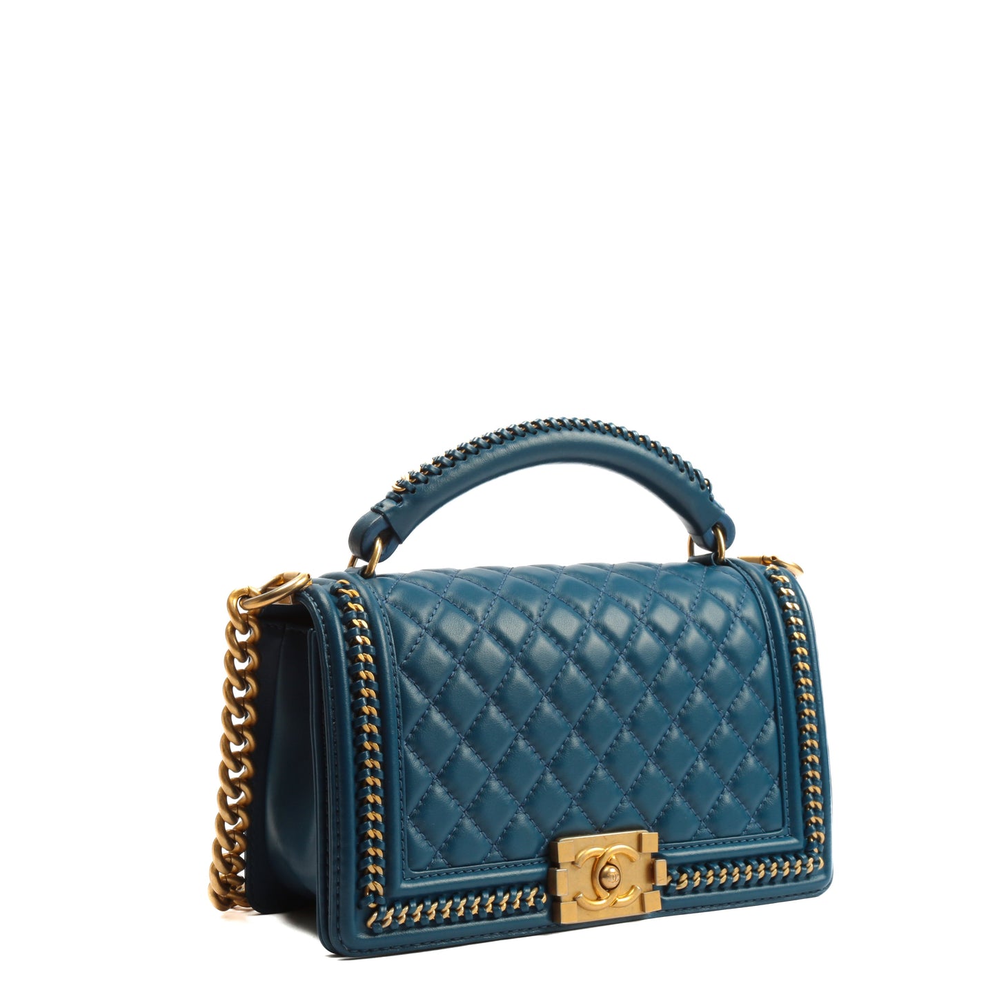 CHANEL Medium Boy Bag with Chain Handle & Trim - Blue w/Gold