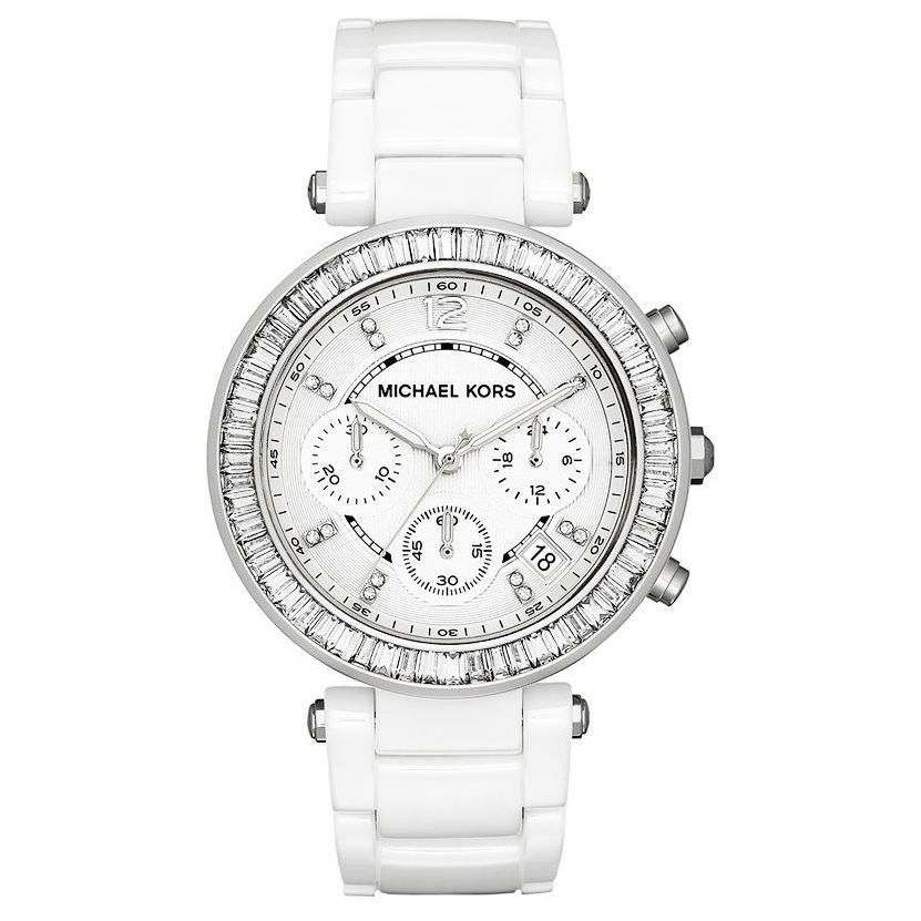 Ladies / Womens Parker White Glitz Chronograph Michael Kors Designer Watch MK5848