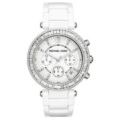 Ladies / Womens Parker White Glitz Chronograph Michael Kors Designer Watch MK5848