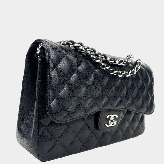 CHANEL 2018-2019 Jumbo Double Flap Bag Black Caviar Leather