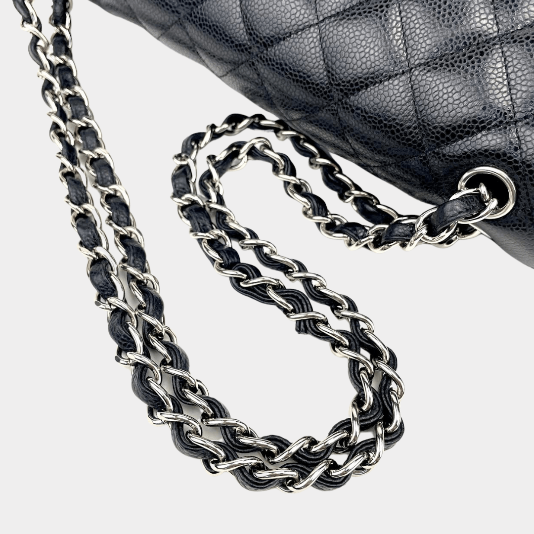 CHANEL 2014 Black Maxi Caviar  Quilted Double Flap