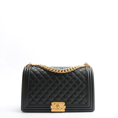 CHANEL Boy Bag Medium Quilted Caviar w/Gold