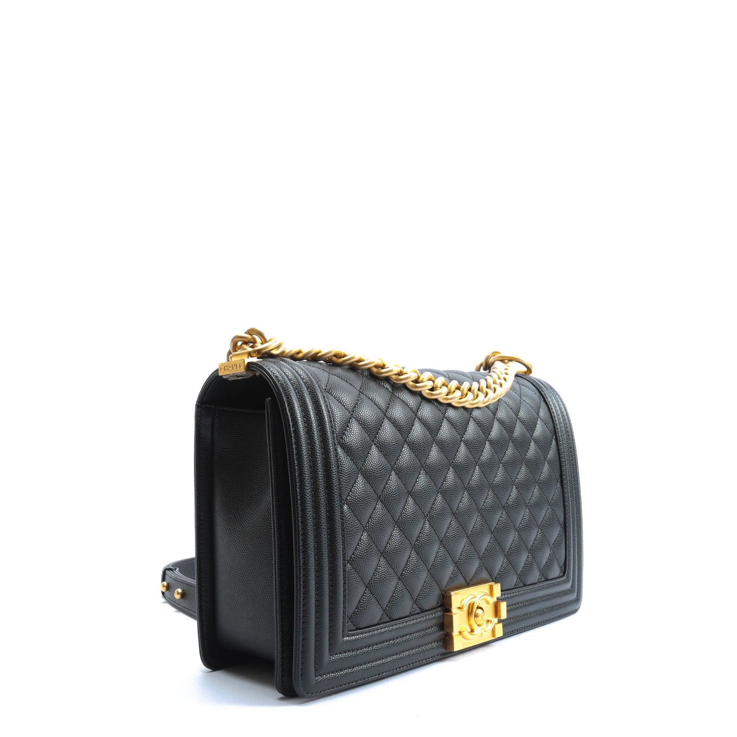 CHANEL Boy Bag Medium Quilted Caviar w/Gold