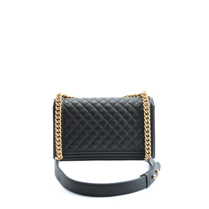 CHANEL Boy Bag Medium Quilted Caviar w/Gold