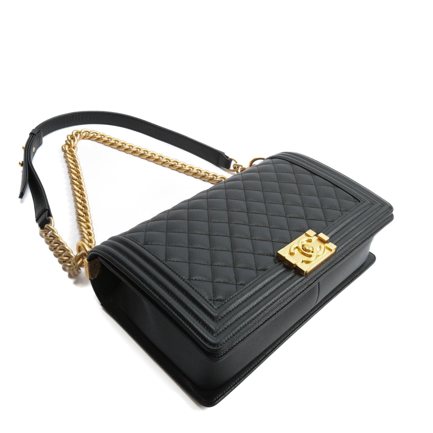 CHANEL Boy Bag Medium Quilted Caviar w/Gold