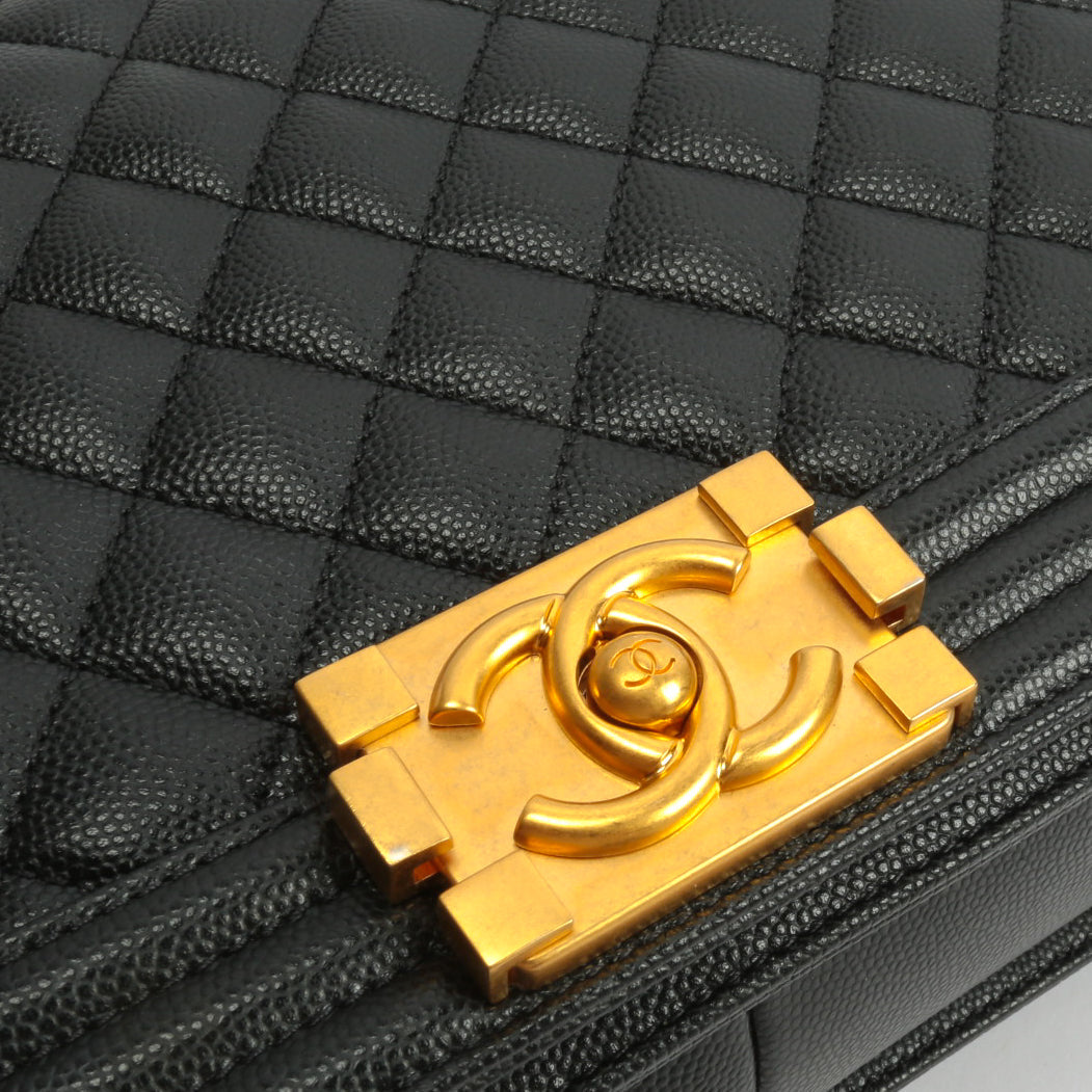 CHANEL Boy Bag Medium Quilted Caviar w/Gold