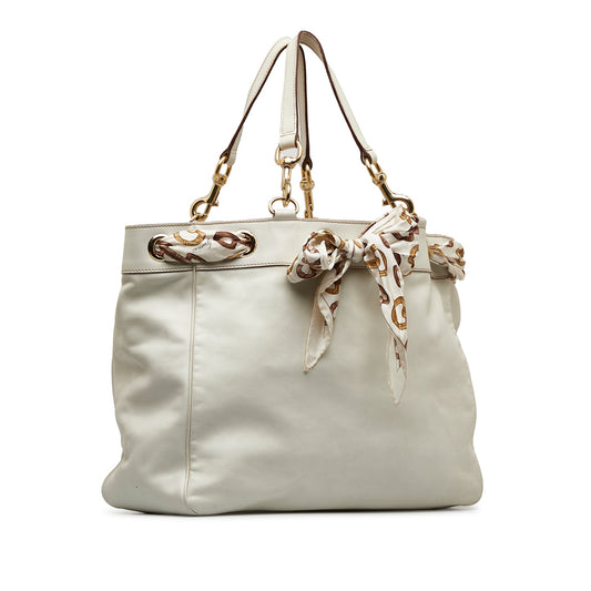 White Gucci Large Leather Positano Scarf Tote