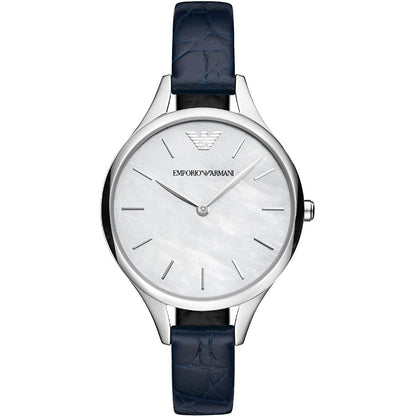 Ladies / Womens Aurora Blue Leather Strap Emporio Armani Designer Watch AR11090