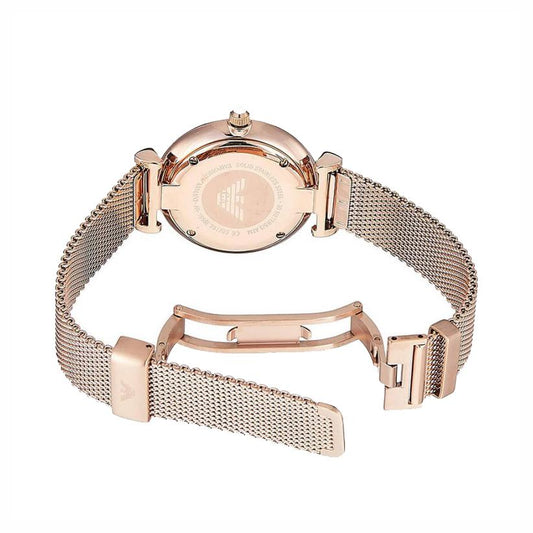 Ladies / Womens Gianni T-Bar Rose Gold Mesh Emporio Armani Designer Watch AR1956