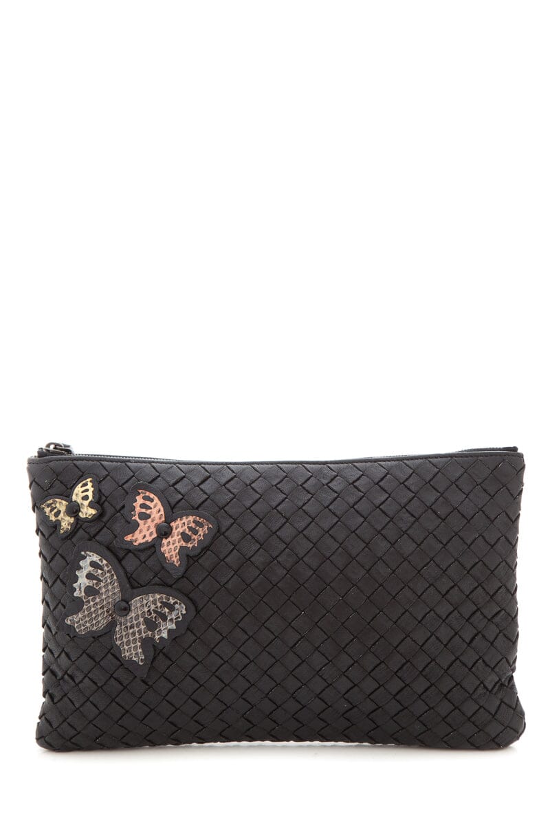 Bottega Veneta Black Intreccatio Butterfly Patch Pouch