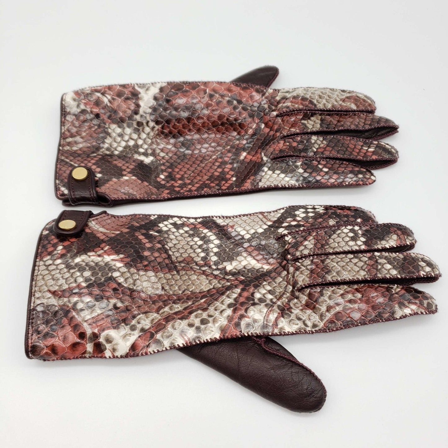 BURBERRY Snakeskin Brown Lamnskin Leather Gloves