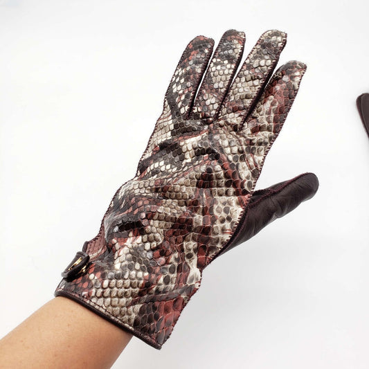 BURBERRY Snakeskin Brown Lamnskin Leather Gloves