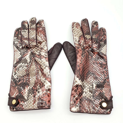 BURBERRY Snakeskin Brown Lamnskin Leather Gloves