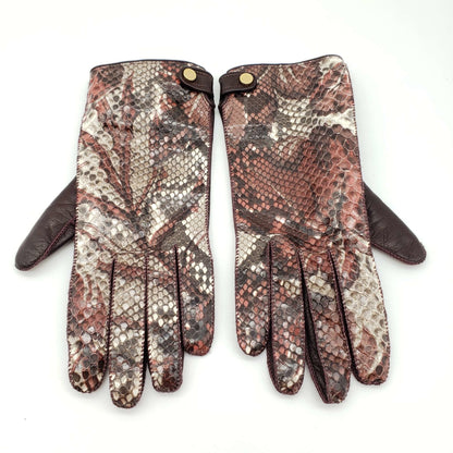 BURBERRY Snakeskin Brown Lamnskin Leather Gloves