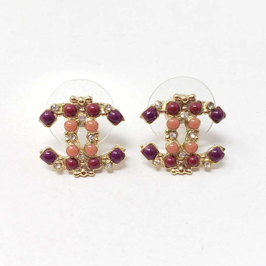 Chanel CC Goldish Earrings with stone