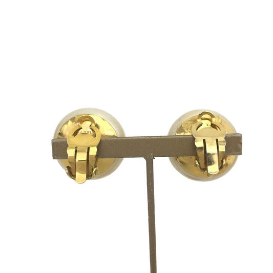 CHANEL CC Logo Pearl Ball Shape Gold Tone Earrings