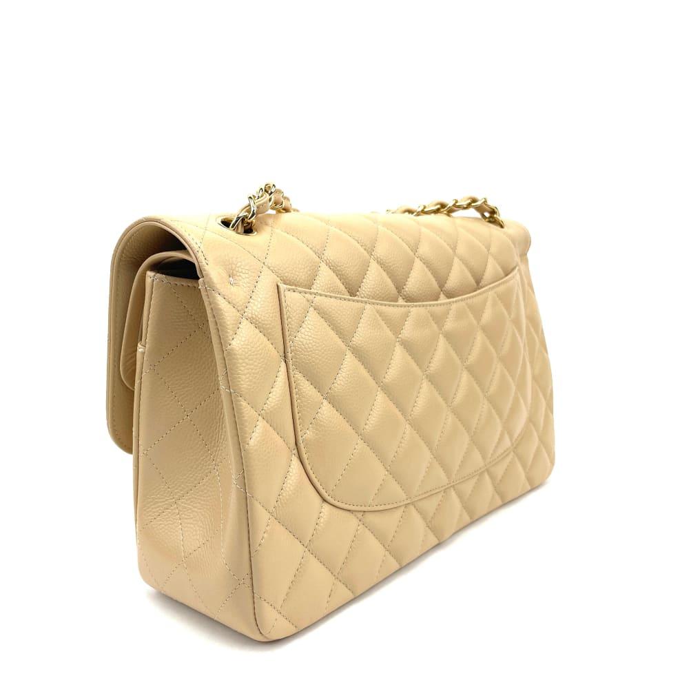 CHANEL Classic Jumbo Double Flap Bag Cream Caviar Leather