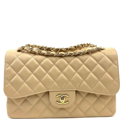 CHANEL Classic Jumbo Double Flap Bag Cream Caviar Leather