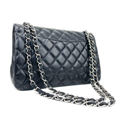 CHANEL 2010-2011 Classic Jumbo Double Flap Lambskin Bag w/Silver