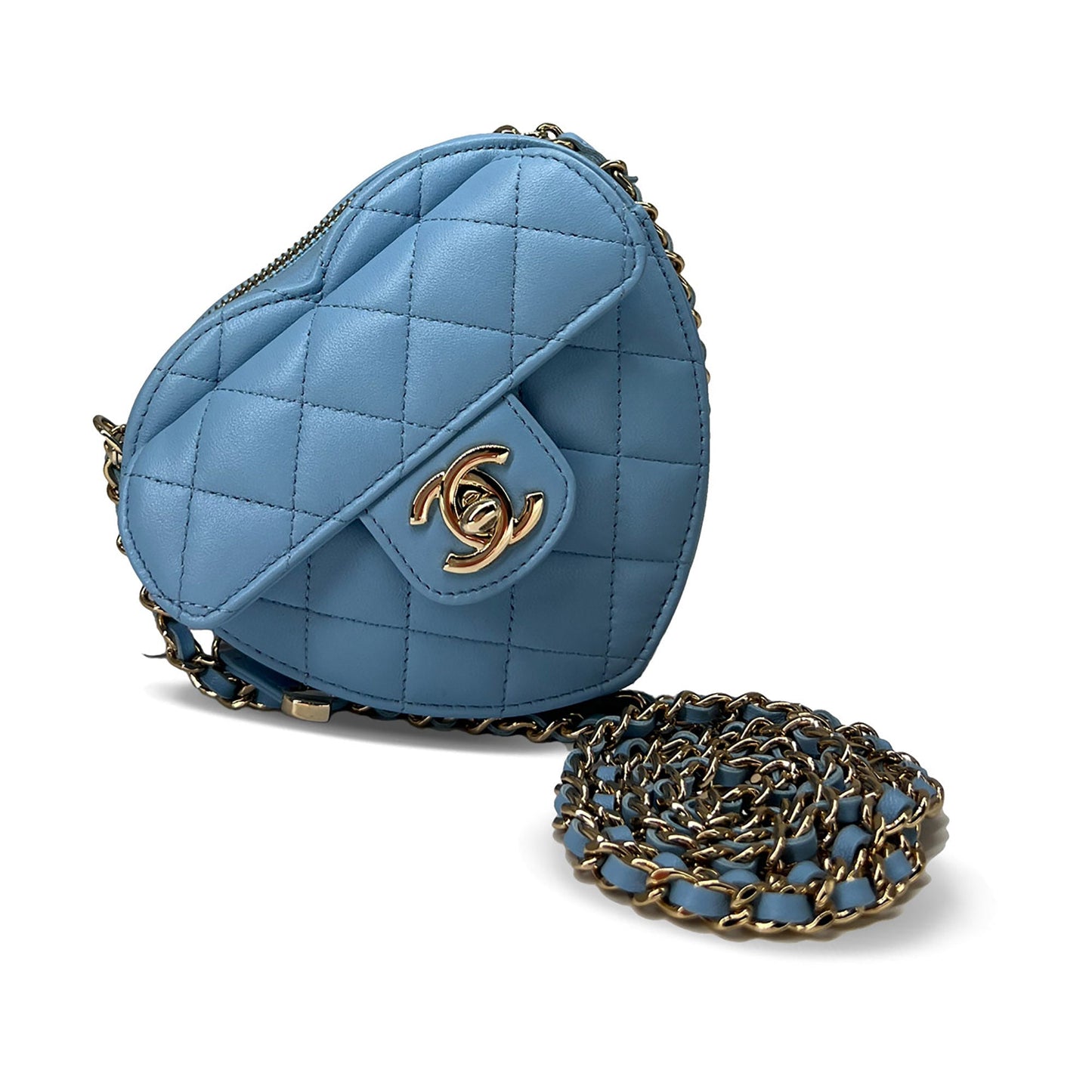 Chanel leather Medium heart bag light blue