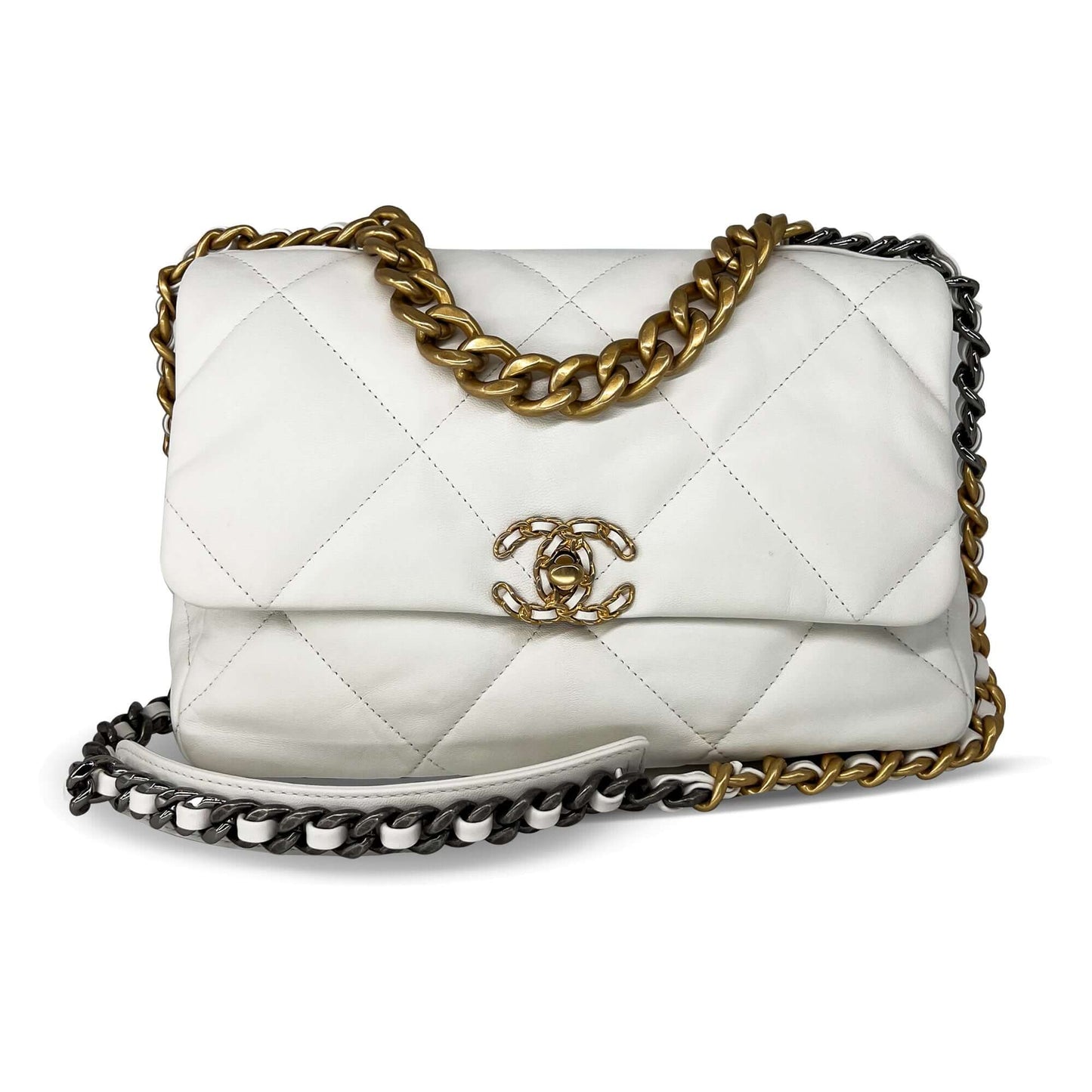 Pre owned Chanel 19 white designer flap bag