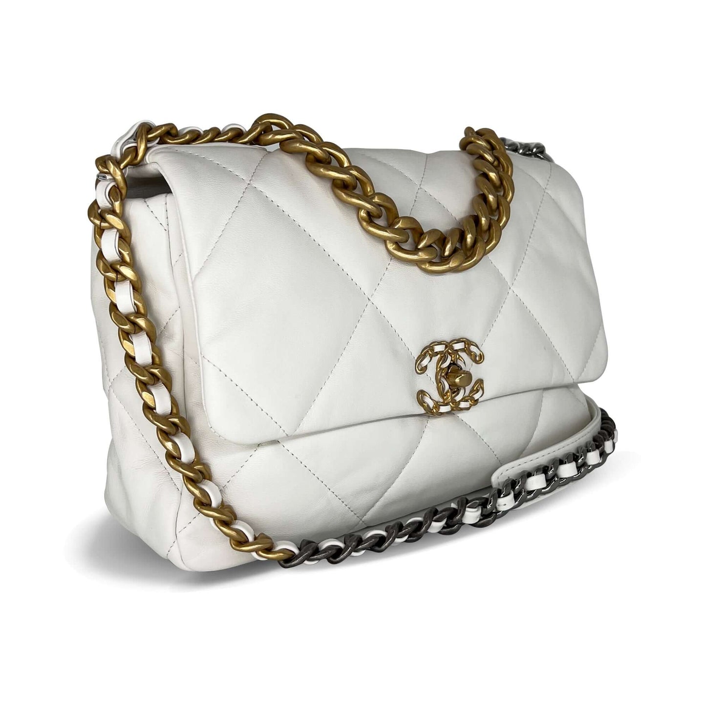 Pre owned Chanel 19 white designer flap bag