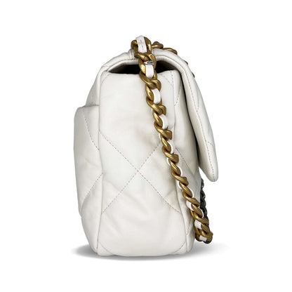 Pre owned Chanel 19 white designer flap bag