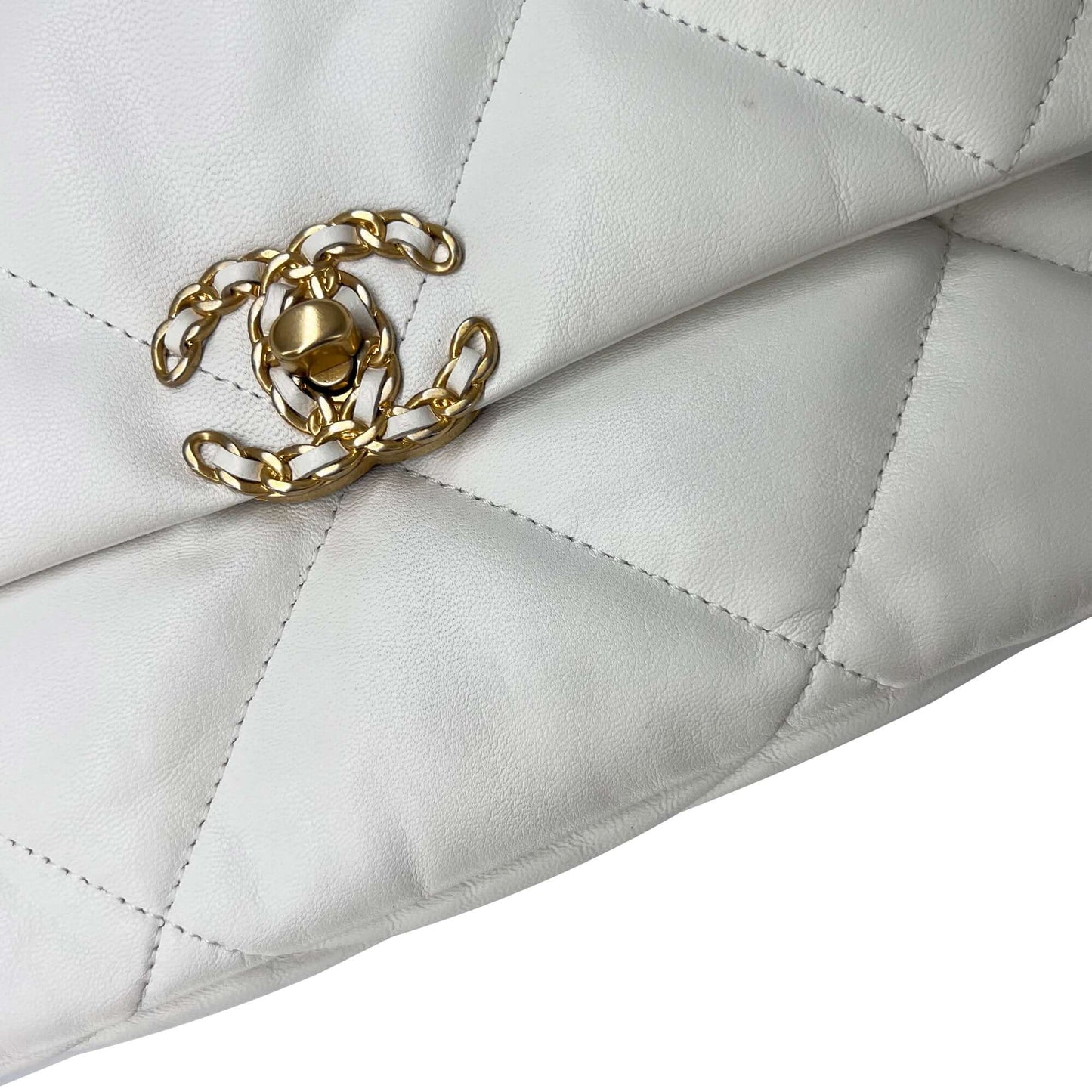 Pre owned Chanel 19 white designer flap bag