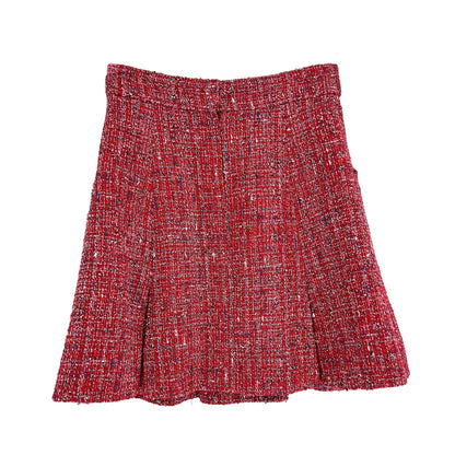 Pre Owned 2019 Chanel scarlet red tweed designer skirt