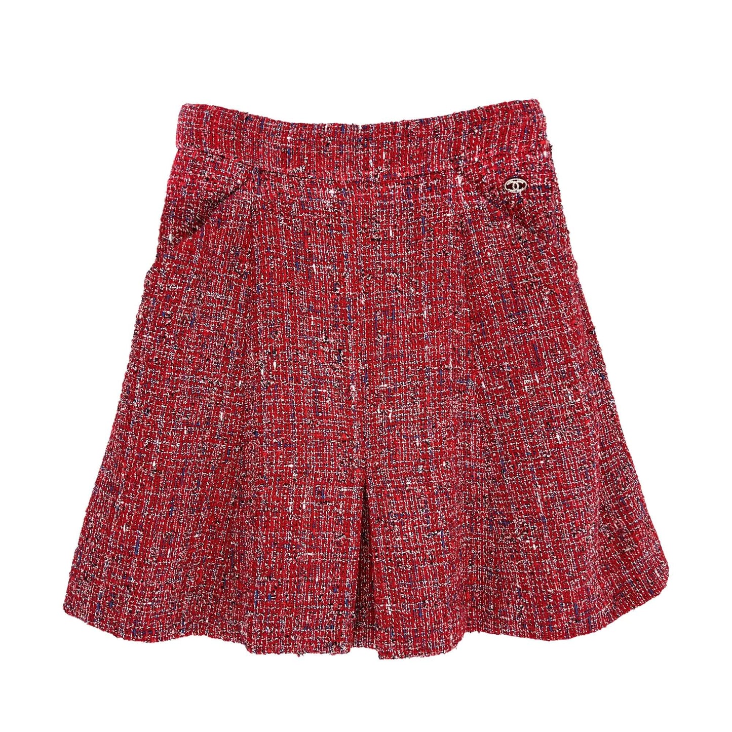 Pre Owned 2019 Chanel scarlet red tweed designer skirt