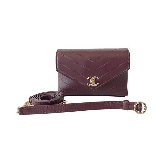 Chanel Chevron Leather Chain Waist Belt Bag