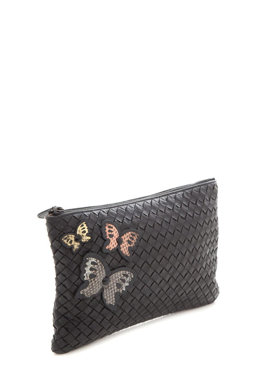 Bottega Veneta Black Intreccatio Butterfly Patch Pouch