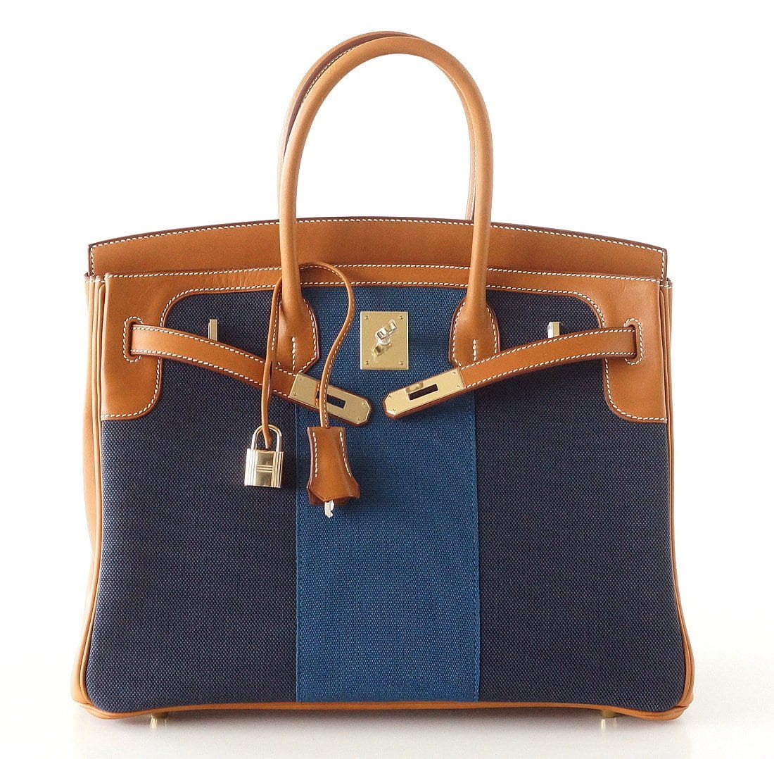 Hermes Birkin 35 Bag Blue Flag Toile Barenia Leather Permabrass Limited Edition