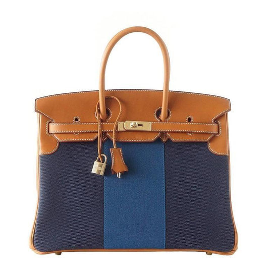 Hermes Birkin 35 Bag Blue Flag Toile Barenia Leather Permabrass Limited Edition