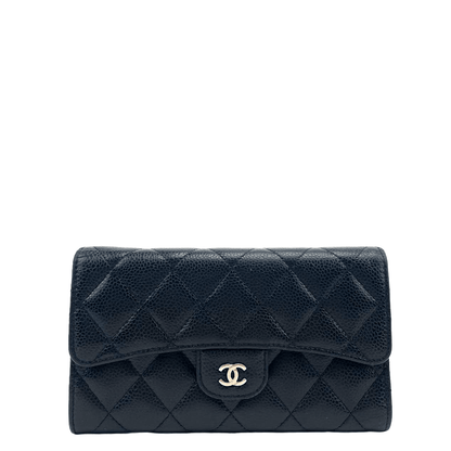 CHANEL Quilted L- Gusset Trifold Wallet-Black Caviar