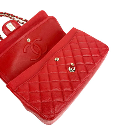 CHANEL Medium Double Flap Quilted Caviar w/gold - Red