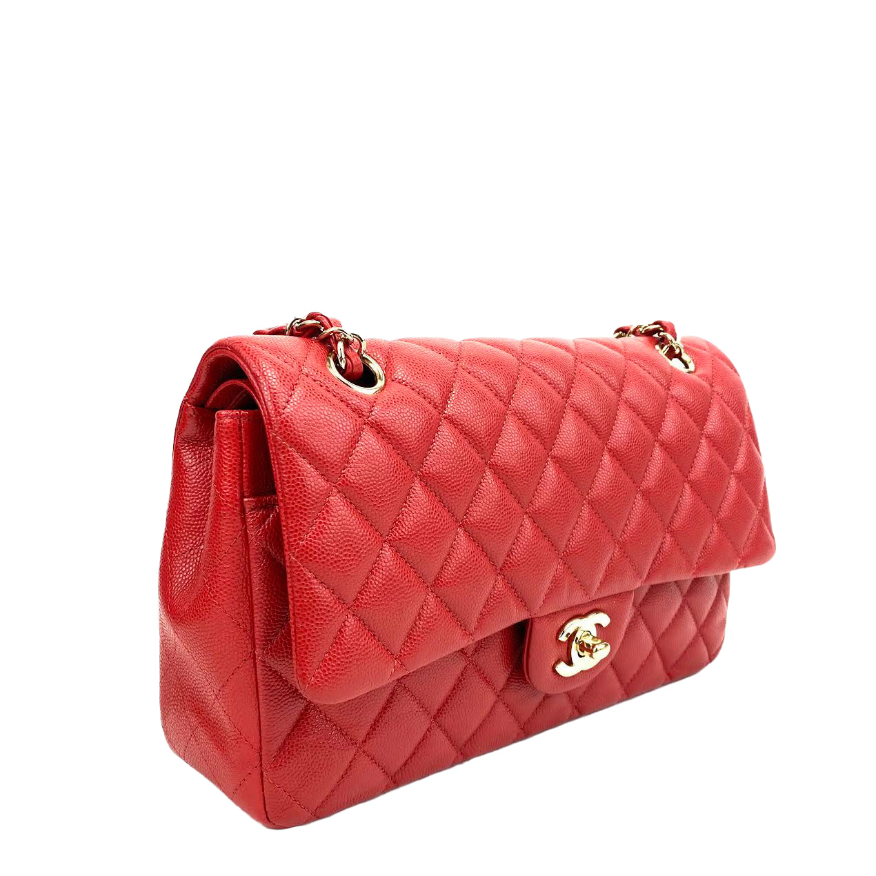 CHANEL Medium Double Flap Quilted Caviar w/gold - Red