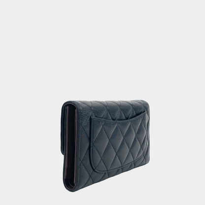 CHANEL Quilted L- Gusset Trifold Wallet-Black Caviar